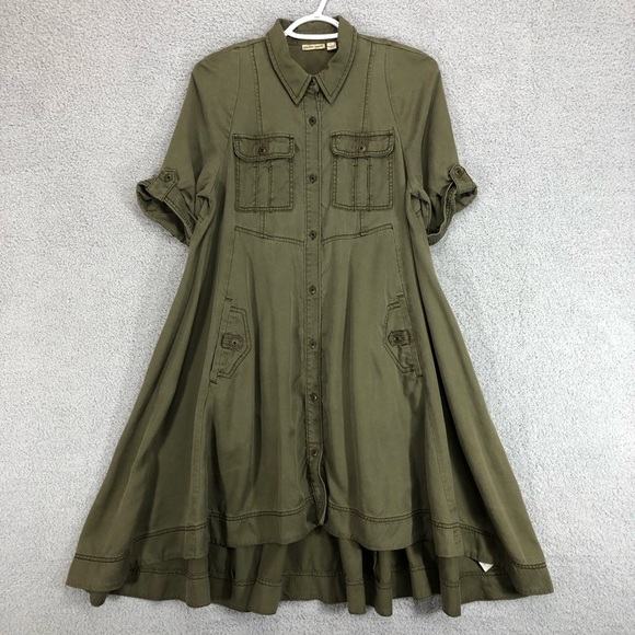 HOLDING HORSES Dresses & Skirts - Holding Horses Fit and Flare Shirt Dress Size 8 Olive Green Lyocell